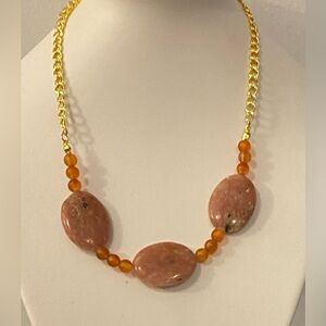 NEW Genuine Jasper & Matte Carnelian choker with gold chain